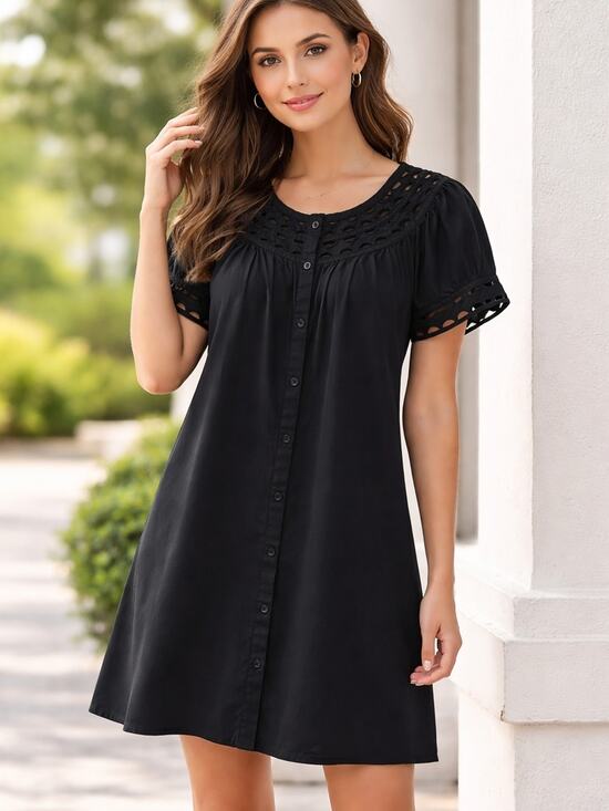 Elle Dresses & Skirts - Elle Black Eyelet-Trim Mini Dress